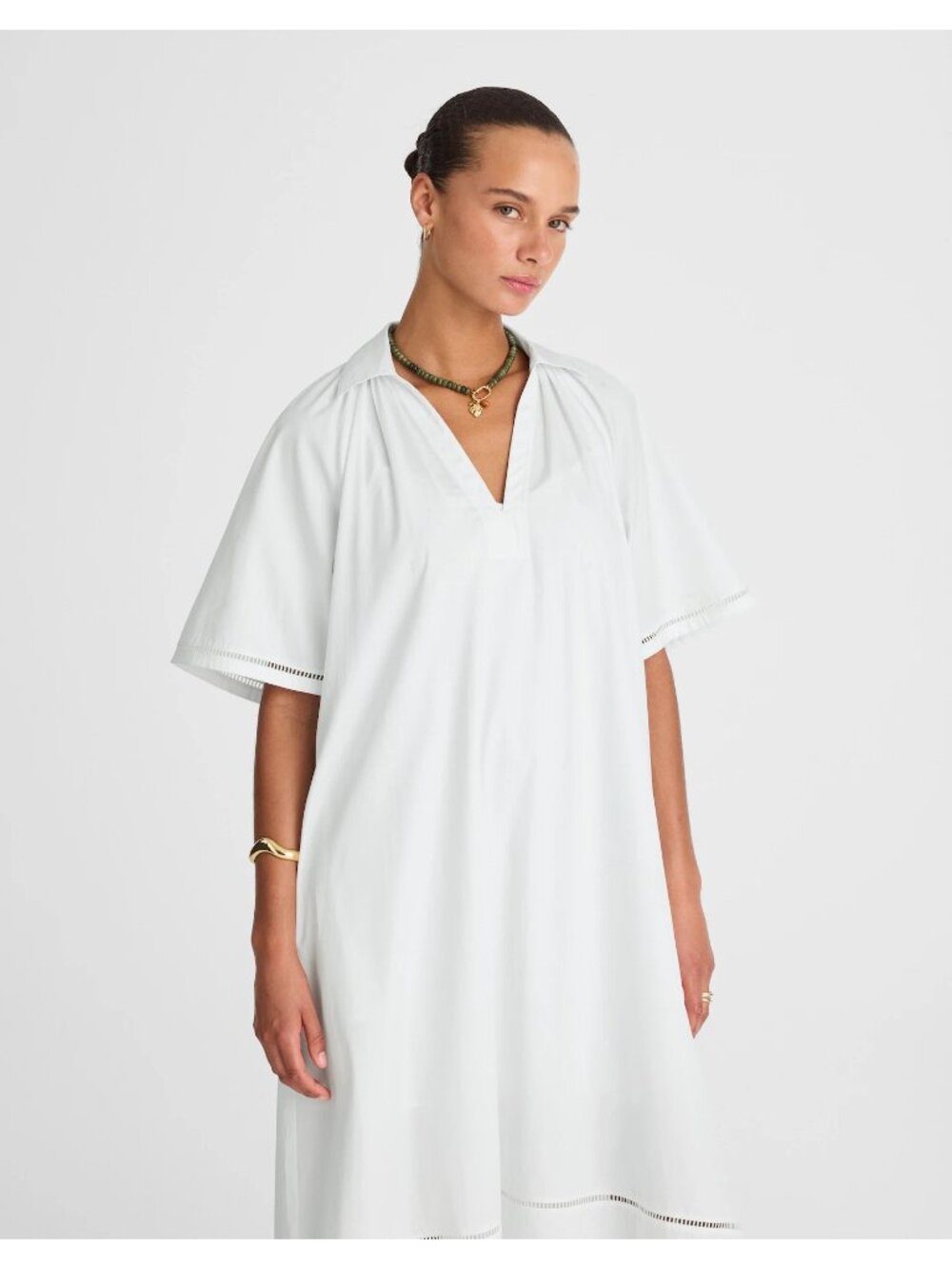 Madewell Poplin Splitneck Midi Shirtdress White XXS Lined Minimalist 100% Cotton - Picture 3 of 16